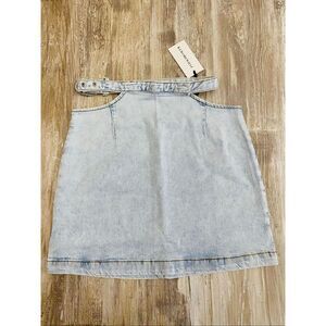 WeWoreWhat Cut-Out Denim Mini Skirt Light Wash Women’s Sz Extra Small